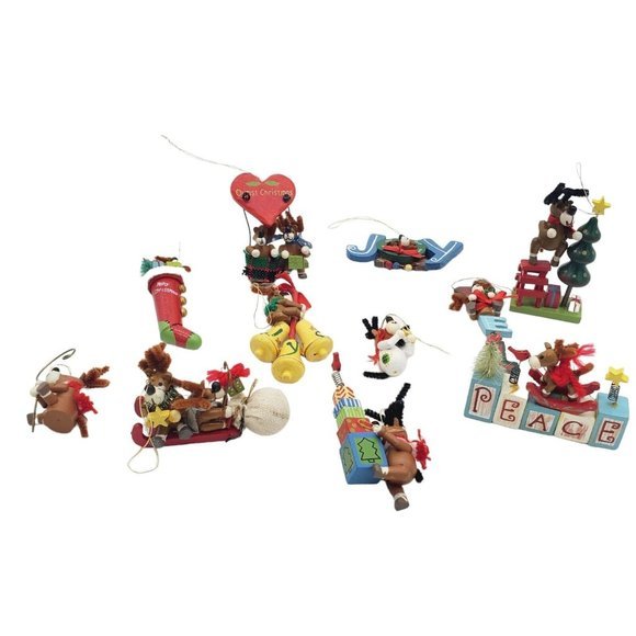 VTG Miniature Wood Reindeer Christmas Ornaments 11 pc Set Handmade Holiday Cute - Picture 8 of 9